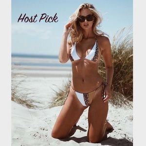Gold White Cheetah Colorblock Bikini Swimsuit